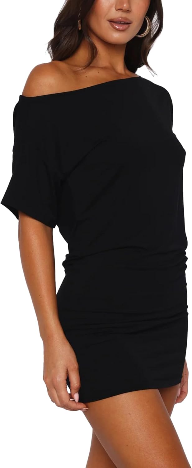 Women's Off The Shoulder Short Sleeve Casual Bodycon Mini Dress 2025 Summer Club Party Cocktail T Shirt Dresses - Image 2