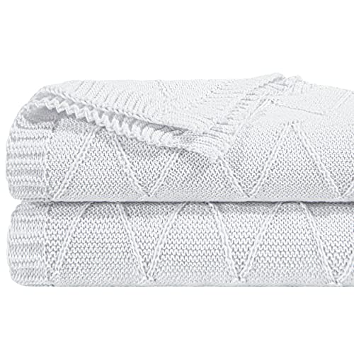 NTBAY NTBAY Cable Knitted Throw Blanket Rayon Cotton, 51x67 Inches, White