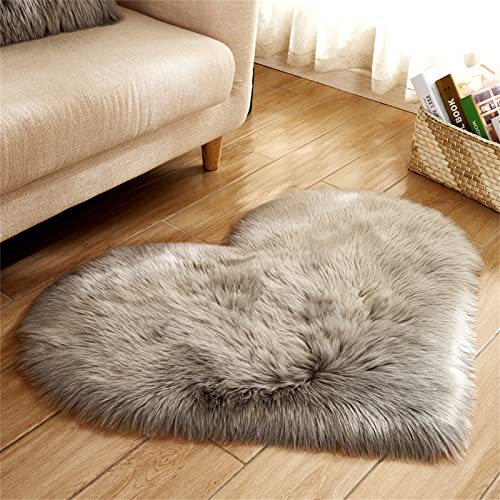 Image of YRXRUS Heart Rug, Gray Heart Shaped Rug, Fluffy Faux Fur Rug, Cute Heart Small Area Rugs, Shag Mats for Bedroom Living Room, Love Coquette Room Decor 2x3 Ft