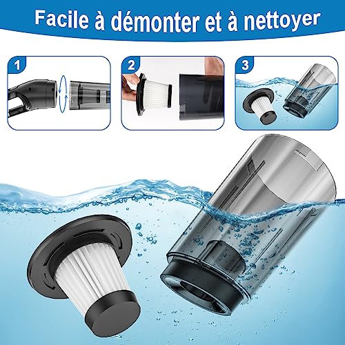 Czemo Aspirateur Voiture Puissant 9000Pa 120W Mini Aspirateur à Main sans Fil Rechargeable avec Filtre HEPA USB Aspirateur de Table, Aspirateur Poil de Chien pour Maison Voiture – vue 6