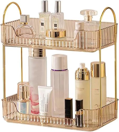 Organizzatore di Trucco, Organizzatore di Cosmetici ad Grande Capacità, Organizzatore di Profumi, Organizzatore Della Cura Della Pelle per Bagno (2 Strati, Ambra)