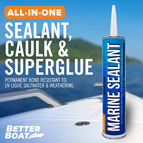 Image of Marine Sealant and Adhesive, Waterproof Marine Grade Caulk, High Temp | Water Sealant for Boat, Auto, RV, Without Silicone, 1 Tube, White, 10 oz (Pack of 2)