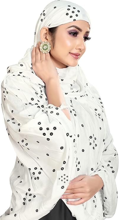 Image of Cotton Long Scarf Cum Mask Scarves Usable for Vehicle Driver | White Printed Design Fabric | Universal Size | Soft & Breathable Sun Protection | For Girl & Women