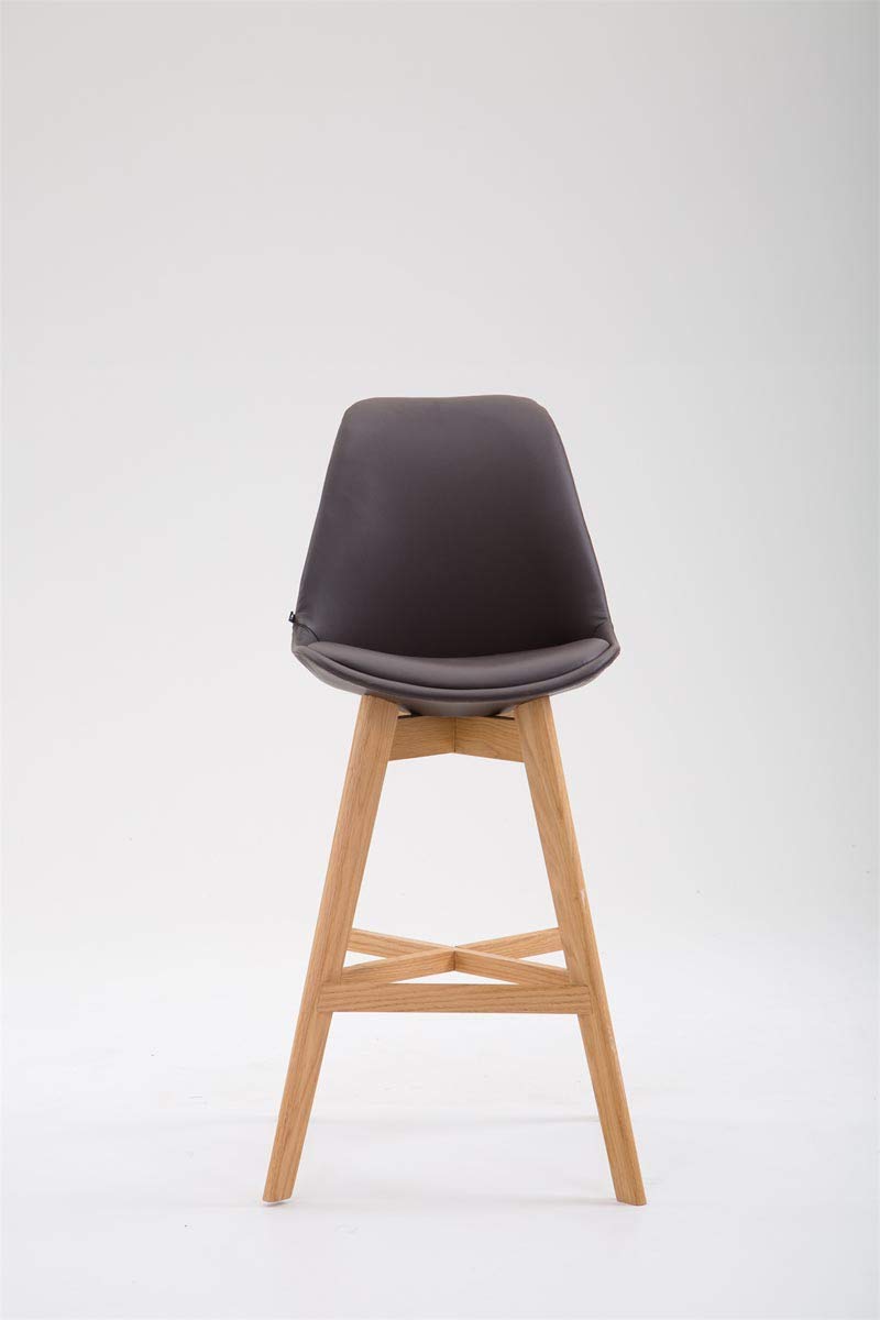 Taburete Cannes Tapizado en Cuero Sintético I Taburete Cocina con Reposapiés I Silla Bar con Base de Madera I Color: | Color marrón Color del Marco Natura