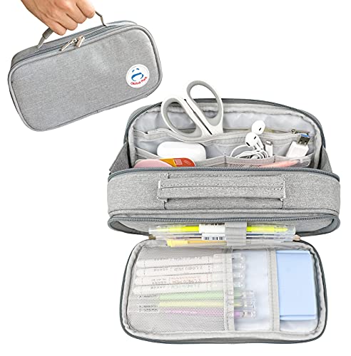 Large Capacity Pencil Case, Stationery Storage Pen Bag Box Handheld Makeup Pouch Holder Multi-Compartment Organizer College School Office Supplies for Student Teen Kid Adult