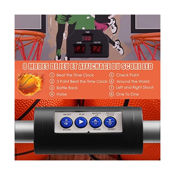 DREAMADE Jeu de Basketball Arcade Électrique avec 2 Paniers, Jeu Basket Double Intérieur et Extérieur Interactif à 8 Options des Jeux, Table Basket Pliant avec LED Score, en Acier Résistant 51 TlH0ljoL. SS600