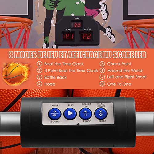 DREAMADE-Jeu-de-Basketball-Arcade-Electrique-avec-2-Paniers-Jeu-Basket-Double-Interieur-et-Exterieur-Interactif-a-8-Options-des-Jeux-Table-Basket-Pliant-avec-LED-Score-en-Acier-Resistant DREAMADE Jeu de Basketball Arcade Électrique avec 2 Paniers, Jeu Basket Double Intérieur et Extérieur Interactif à 8 Options des Jeux, Table Basket Pliant avec LED Score, en Acier Résistant – Image 3