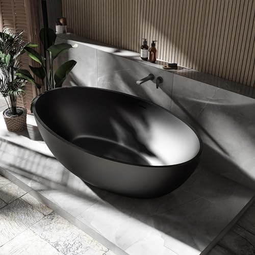 BERNSTEIN - Baignoire îlot ovale Noir mat fonte minérale, Sans Siphon, Sans Robinet, 360L - 176x103x55cm (lxLxH) - RELAX
