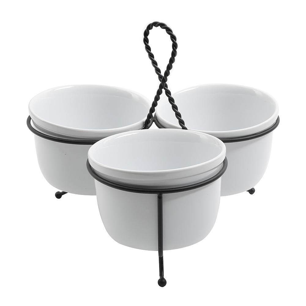 Elegant Relish Tray with White Ceramic Bowl, Gracious Dining Chip and Dip Dish, Buffet Serving Bowl for Candy, Nuts And Dips, 4-piece Food Serving Set