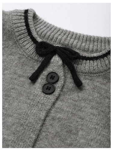 Girl's Bowknot Button Down Cardigan Long Sleeve Crew Neck Sweaters Trendy Knitwear3
