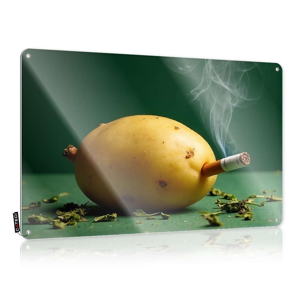 A Potato Smoking A Cigarette. Framed Playroom Hanging | Americana Vintage Poster Name Vintage Metal Wall Decor(30X40CM)