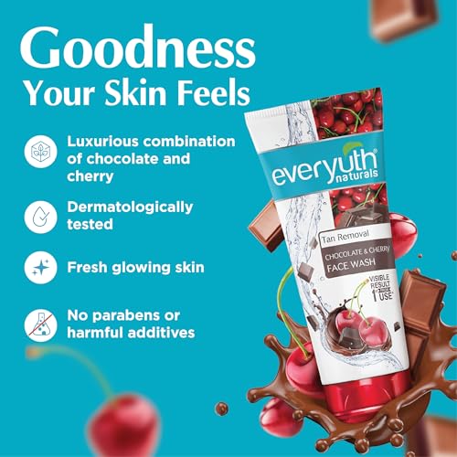 Image of Everyuth Naturals Tan Removal Choco Cherry Face Wash, 150g | Choco Cherry Extracts | Visible Results from 1st Use | Deep Cleansing Daily Face Wash for Clear & Radiant Skin