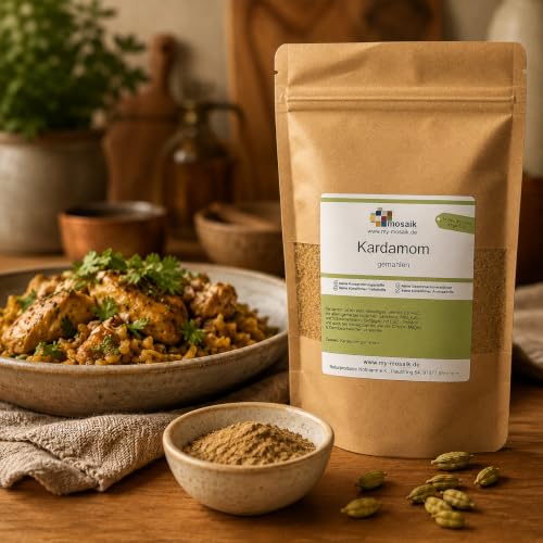 Foto von Kardamom gemahlen 100g - Premium Qualität aus Guatemala - Hochwertige gemahlene Kardamom Samen - Kardamompulver für Tee/Kaffee - Cardamom - als Glühwein Gewürz, Weihnachtsgewürz von my-mosaik (100)