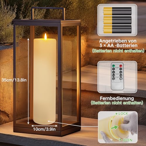 Kimjo 10CM x 35CM Flammenlose Große LED Kerzen Outdoor Wasserdicht 2 Stück - Elfenbeinweiß Echtwachs Led Kerzen mit Timerfunktion Fernbedienung - Led Kerzen Flackernde Flamme 500+ Stunden Batterie