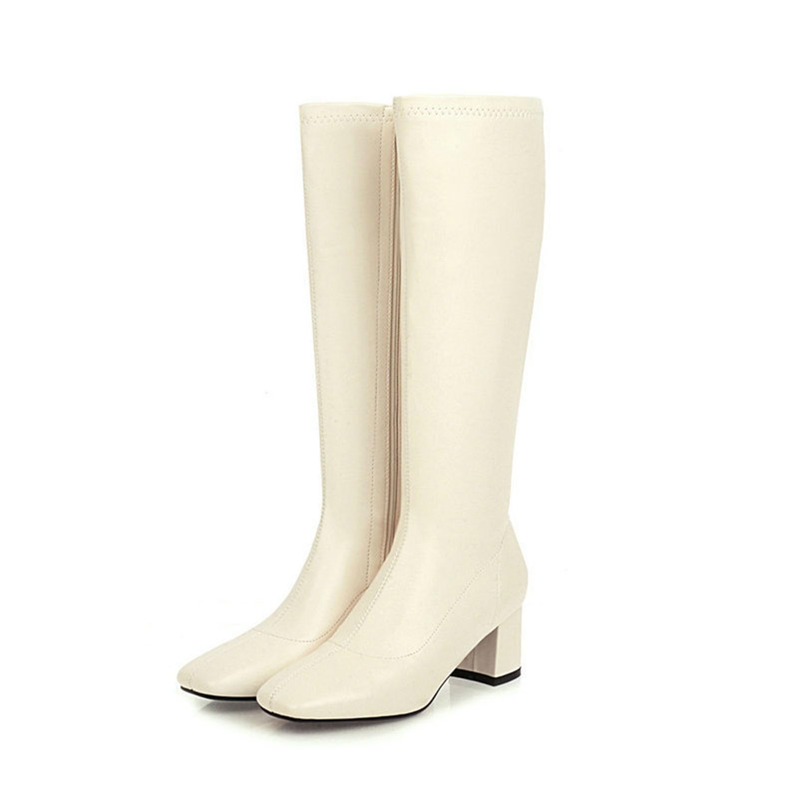 Generisch 2026 Botas de mujer con puntera cuadrada cremallera lateral tacón bloque de caña alta hasta la rodilla para mujer