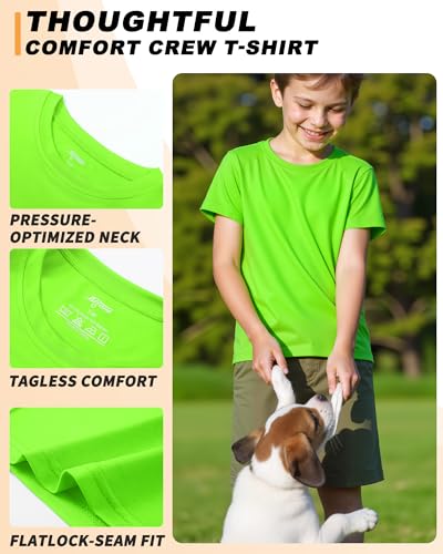 Image of Boys Shirts Athletic Dry Fit Neon T Shirts Short Sleeve Kids Youth Moisture Wicking Quick Dry Sports Training Performance Tee