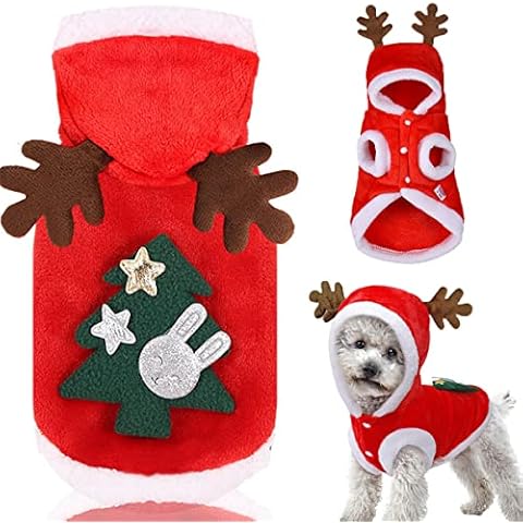 Dog Christmas Costumes, Pet Cold Weather Sweater Coat, Puppy Santa Claus Reindeer Outfit Winter Hoodie Warm Vest Clothes, Jumpsuit Apparel for Small Medium Dogs Cats Party Cosplay (XX-Large, Red) Cover