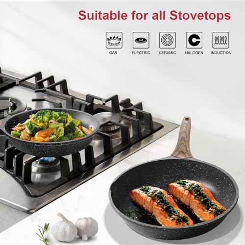 Caannasweis-Nonstick-Granite-Frying-Pan-Skillet-Non-Stick-Omelette-Frying-Pans-Omelet-Egg-Pan-Stone-Cookware-Chefs-Pan-Induction-Compatible-PFOA-Free-Gray-8-Inch