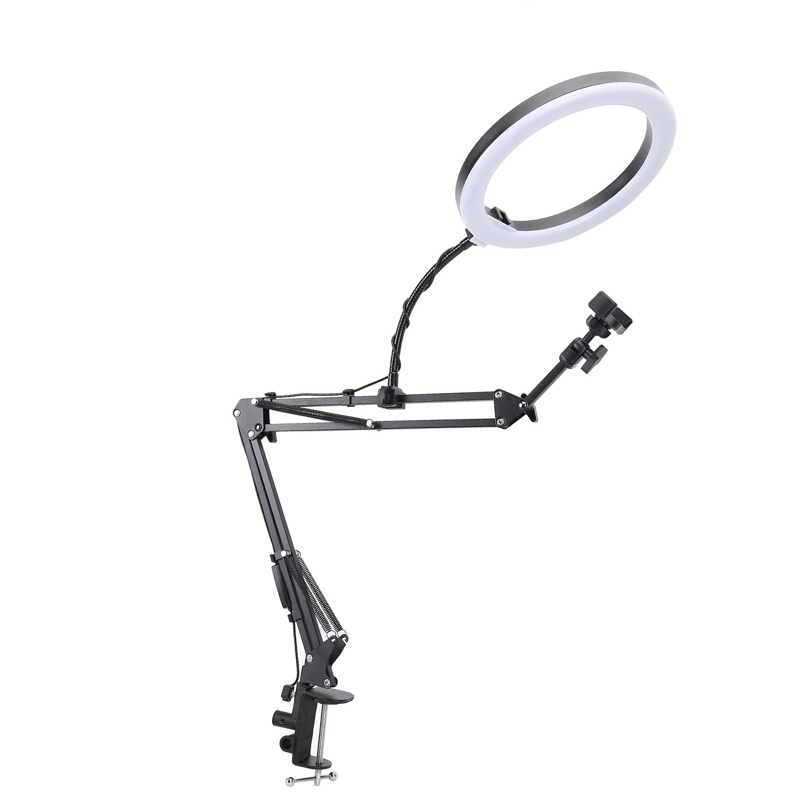 Lampa ad anello flessibile con clip per telefono, 30 opzioni di illuminazione Luce ad anello tavolo per fotografia artigianale, testa luminosa 10,24", per artigianato, fotografia di