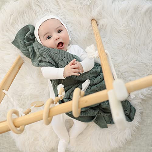 Image of Heirloom Knit Heart Receiving Blanket for Boys and Girls - 100% Luxury Cotton Baby Blanket - Soft Warm Swaddle Receiving Receiving Blanket for Newborns Infants & Toddlers (Hunter Green)