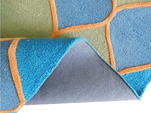 Image of Export Quality Handtufted Woolen Carpet for Living Room Bedroom & Hall - Color - Blue /Yellow - Size - 8 x 10 Feet