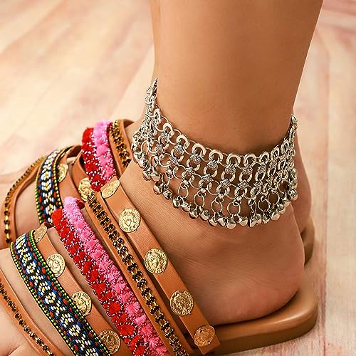 Yokawe Boho Silver Bell Anklets and Bracelets Set – Adjustable Beaded Foot Jewelry for Women, Perfect for Beach and Casual Wear - Image 6