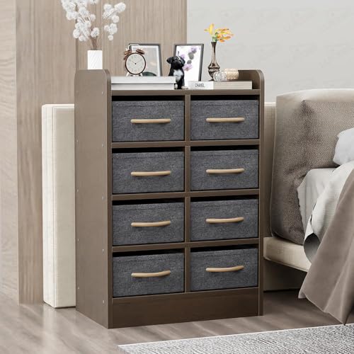 Image of Lukzer 8-Drawer Multipurpose Organizer | Engineered Wood Frame & Fabric Storage Drawers | Wooden Chest for Bedroom,Closet, Living Room | DIY Assembly | Space-Saving Design (Wenge /MR-028 /38Dx30Wx76H)