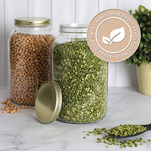 Image of kitchentoolz 2 Pack - 1 Gallon Glass Mason Jar Wide Mouth with Airtight Metal Lid - Safe for Fermenting Kombucha Kefir - Pickling, Storing and Canning- BPA-Free Dishwasher Safe- Made in USA