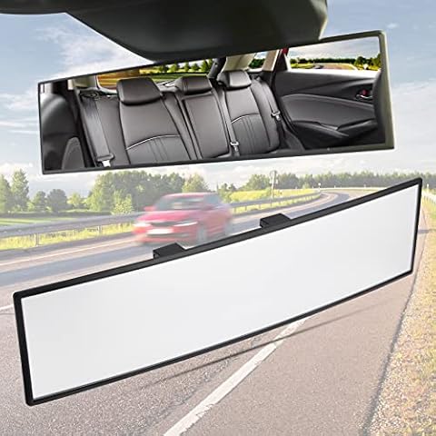 JOYTUTUS Rear View Mirror, Universal 11.81 Inch Panoramic Convex Rearview Mirror, Interior Clip-on Wide Angle Rear View Mirror to Reduce Blind Spot Effectively for Car SUV Trucks -Clear Cover