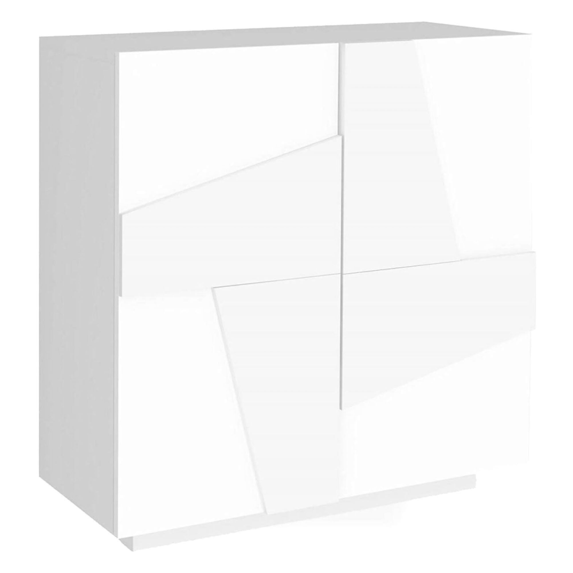 Dmora - Scarpiera Joel, Mobile multiuso a 2 ante, Portascarpe da ingresso, 100% Made in Italy, cm 81x38h86, Bianco lucido con dettaglio