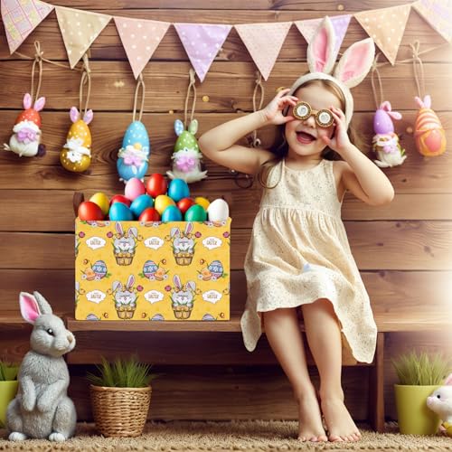 Image of Large Cute Easter Basket for Kid Empty Gift Baby Rectangle Storage Bin Bunny Eggs Boy&Girl Room Decor (Tulip Rabbit Yellow)