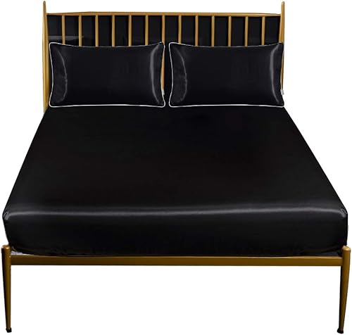 Miniatura 10 de Thmyo Juego de sábanas de satén, juego de sábanas de satén sedoso extra suave con 1 sábana bajera + 1 sábana encimera + 2 fundas de almohada (4