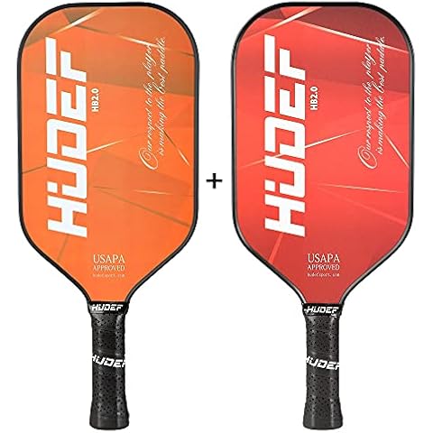 HUDEF HB 2.0 Orange+Red Pickleball Paddles, Lightweight Graphite Carbon Fiber Face Racquet Rackets Elongated Racket,Honeycomb Core,Cushion Comfort Grip USAPA Approved Cover