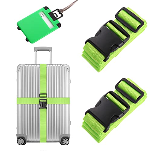 Koffergurt, Kofferband Gurt, 2 Stück Kofferbänder mit Kofferanhänger, Verstellbare Gepäckgurt Reisezubehör für Sicheren Verschließen der Koffers auf Reisen (Grün) Cover
