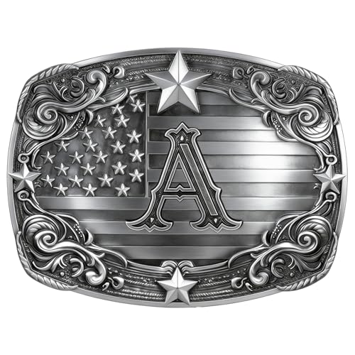 Image of Western Belt Buckle for Men Vintage Cowboy Rodeo Texas Initial Letter ABCDJMR to Z Belt Buckles