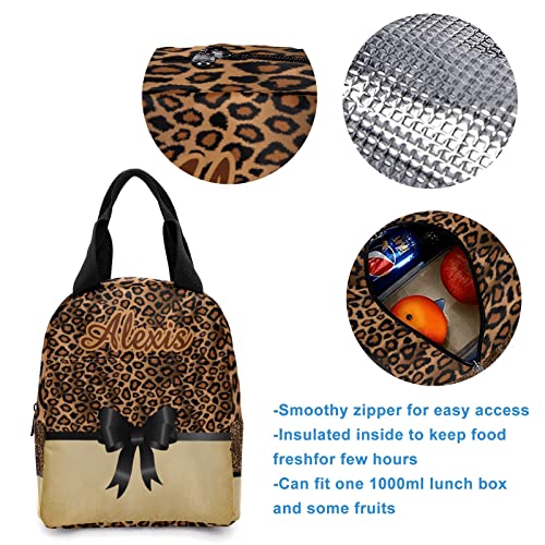 Customized Leopard Print Brown Bow Backpacks Set with Name Multifunctional Series Pack 1Casual Pack +1Lunch Handbag +1Pencil Case4
