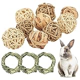 12 Stück Kaninchen Spielzeug Beschäftigung, Hasen Kaubälle Meerschweinchen Kauspielzeug Grasspielzeug Natürliche Bälle Leckereien Geflochten Lustiges Chinchilla Spielzeug für Kleintiere (4 Typen)