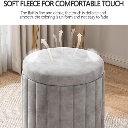 Image of Round Upholstered Velvet Ottoman Seating Stool with Gold Metal Base Multifunctional Makeup Vanity Chair Soft Compact Padded Foot Rest Stool for Living Room Bedroom Gray