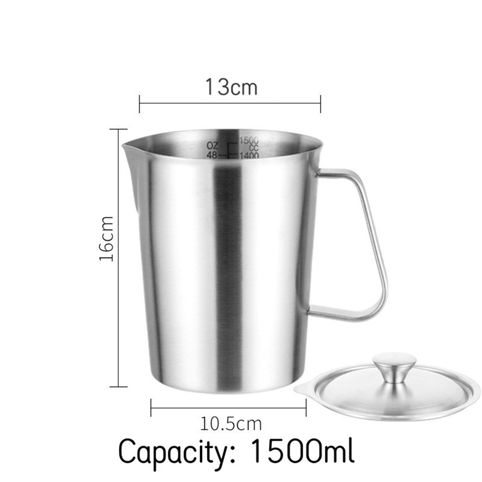 Taza medidora de acero inoxidable gruesa con tirador de escala, taza de flores, jarra de té, taza medidora práctica de cocina de gran capacidad, 2 uds.(1500ML With Lid)