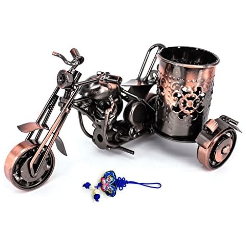 ZHAMS Handmade Crafts,Creative office desktop accessories,Harley Davidson metal pen holder,M08 (Brass, Yellow) Cover