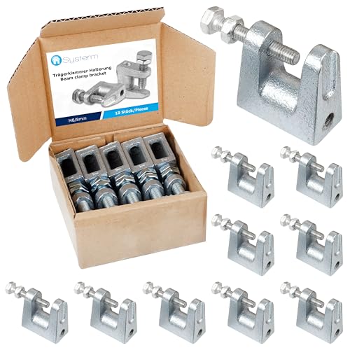 SYSTERM Trägerklammer Halterung aus verzinktem Stahl für Lüftung und andere Systeme. M6 (6mm), M8 (8mm), M10 (10mm). Set von 10 Stück. (Schraubengröße M8-8mm)