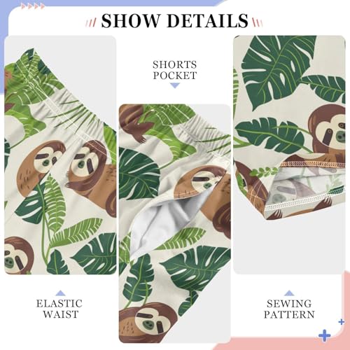 ZZXXB Tropical Sloth Leaves Boys Long Pants Soft Trousers Elastic Waist Kids Lounge Bottoms with Pockets S-XL4
