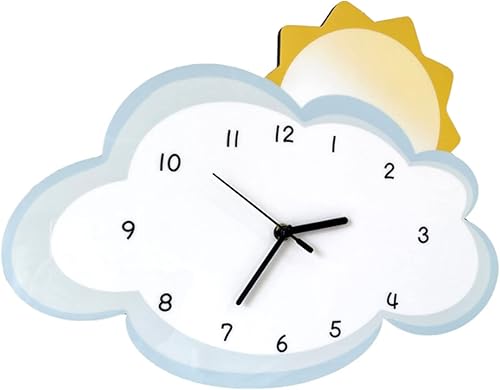 Reloj de pared decorativo de dibujos animados 3D con sol y nube, lindo reloj colgante silencioso creativo moderno con batería para sala de juegos,