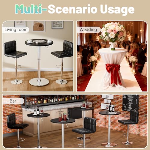Image of Furmax Bistro Pub Table Height Adjustable Round Bar Table 27.4-36 Inches, 360Swivel Cocktail Table for Dining Room, Party, Cafe (1, Black-Silver)
