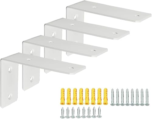 Alise Soportes flotantes para estantes resistentes en forma de L, soportes de esquina de ángulo blanco para estantes, soporte de estante reforzado