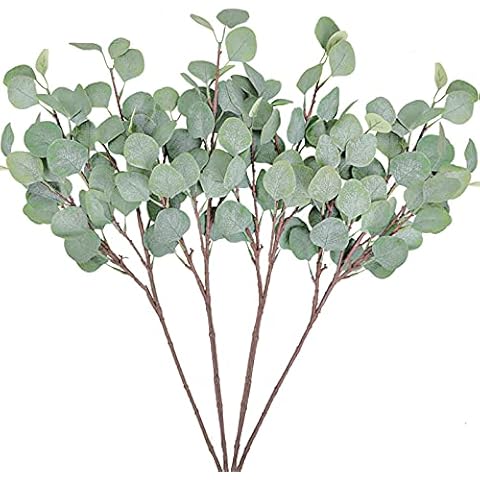 Tifuly 4 Pcs Artificial Silver Dollar Eucalyptus Leaves, 25.6'' Silk Greenery Foliage Plants for Home Office Party Wedding Bouquet Decor, DIY Floral Arrangements, Centerpieces(Spray Green) Cover