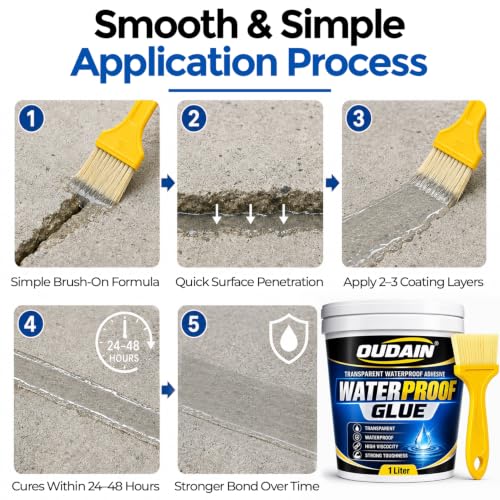 Image of Oudain 1 kg Transparent Waterproof Glue for Leakage, Epoxy Resin for Flooring, Crack Seal Agent Waterproofing for Roof Leakage Solution Indoor Outdoor Waterproof Adhesive Sealan