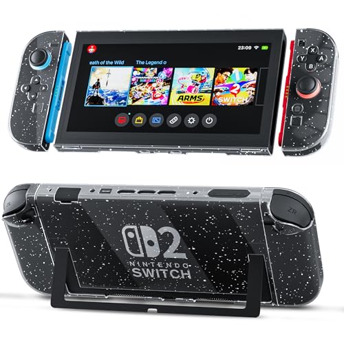 PAWDIARY Glitter Protective Case for Nintendo Switch 2 (2025 Release), Ultra-thin PC New Console &amp; Controller Handle Switch 2 Protector, Scratch-Resistant Design Clear Hardshell Skin