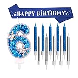 6th Birthday Gifts for Girl,Including Sequin Number 6 Candle with 10 Pieces Birthday Candles and Bir