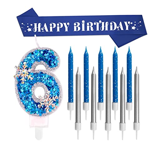 6Th Birthday Gifts For Girl,Including Sequin Number 6 Candle With 10 Pieces Birthday Candles And Birthday Sash,Birthday Party Decoration #TOP4